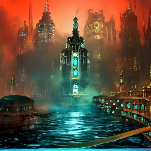 Image similar to bioshock underwater city, 1 9 5 0 s sci - fi art