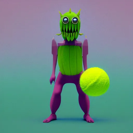 Image similar to a tennis ball monster , colorful, digital art, fantasy, magic, trending on artstation, ultra detailed, professional 3D render by Beeple