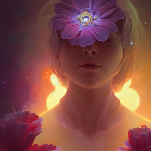 Image similar to Flower in the cosmos, highly detailed, digital painting, artstation, concept art, smooth, sharp focus, illustration, Unreal Engine 5, 8K, art by artgerm and greg rutkowski and alphonse mucha