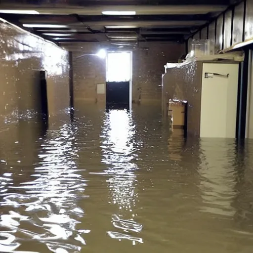 Prompt: the backrooms flooded,