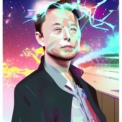 Image similar to elon musk stuck in an anime utopia, digital art