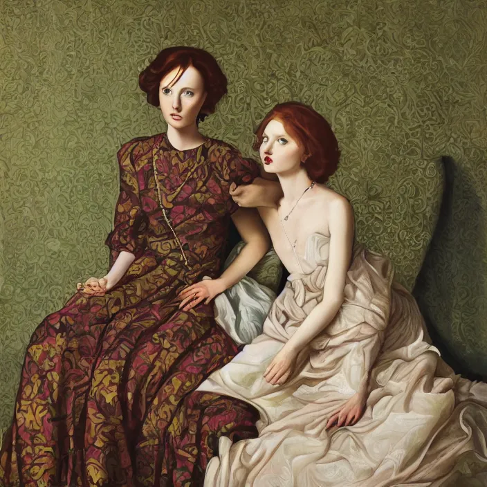Prompt: a portrait of lily cole, dramatic, sensual, dark background, by kehinde wiley, by elizabeth peyton, by lizzie riches