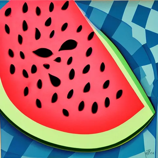 Prompt: watermelon slice, romero brito