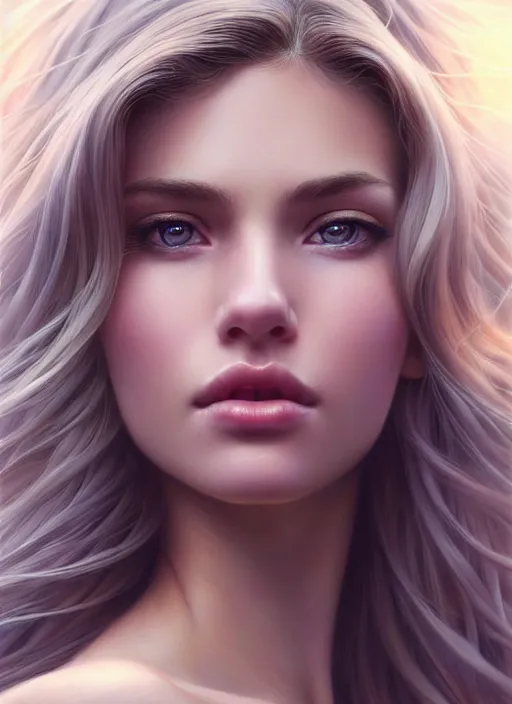 Image similar to a gorgeous female photo, professionally retouched, award winning, hyperdetailed, photorealistic, soft lighting, feather hair, realistic, smooth face, perfect eyes, wide angle, sharp focus on eyes, 8 k high definition, insanely detailed, intricate, elegant, art by artgerm and greg rutkowski and j scott campbell