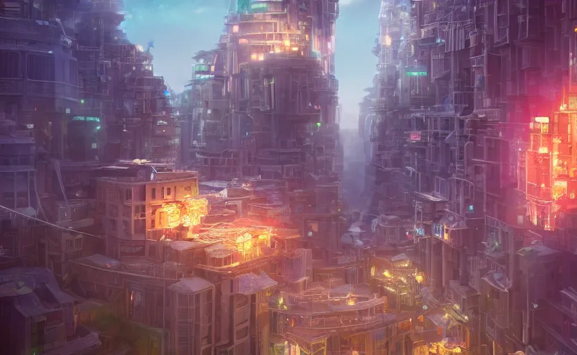 Image similar to city in a microscopic tardigrade, concept art, intricate details, highly detailed, photorealistic, disney pixar, octane render, iridescent, anime, 8 k