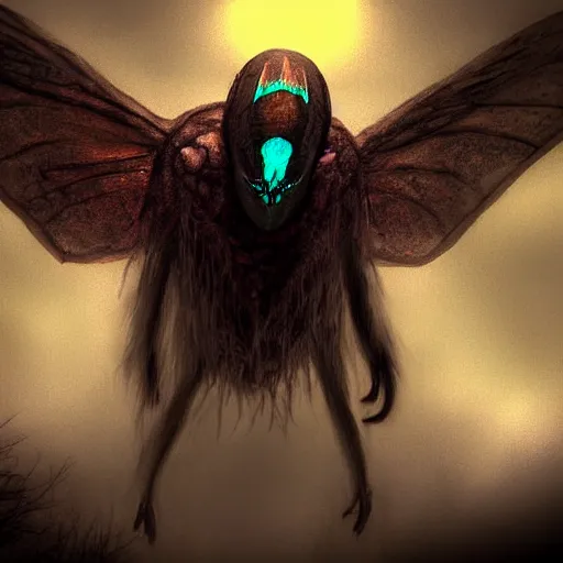 Image similar to a man was eaten by a giant mothman, he could only scream, ultra realistic pictures, detailed, hd, trending on deviantart