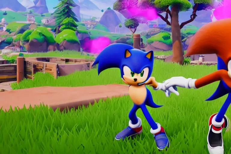 Image similar to sonic dancing in fortnite, gameplay