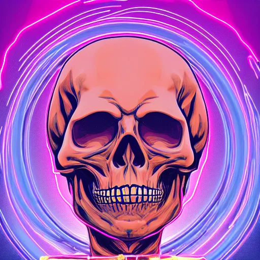 Image similar to skeletor, 1 0 0 0 bones, portrait, vaporwave, synthwave, neon, vector graphics, cinematic, volumetric lighting, f 8 aperture, cinematic eastman 5 3 8 4 film