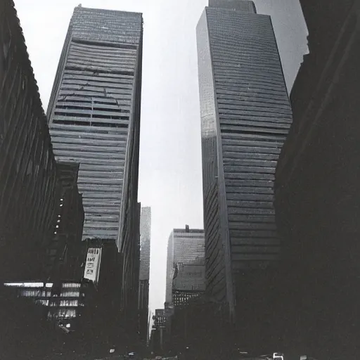 Prompt: the world trade centre towers in 1990, Polaroid, highly detailed, real life, nostalgia