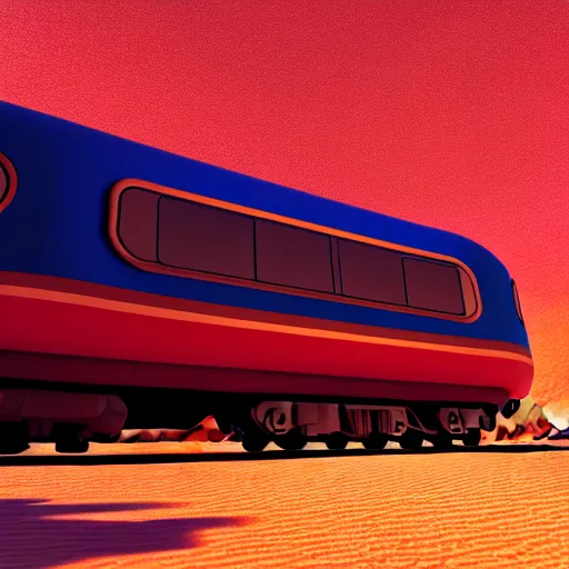 Image similar to futuristic train in a desert, painting, octane render, 4 k, anime sky, warm colors