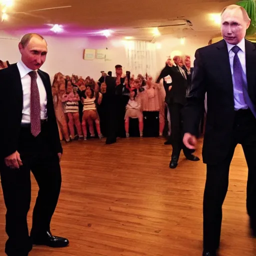 Prompt: Vladimir Putin dancing at the Babylon night club in Durham, photo, iphone, camera