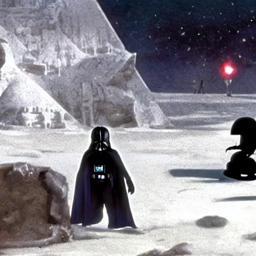 Image similar to darth Vader as a small child attacking the rebel base on Hoth