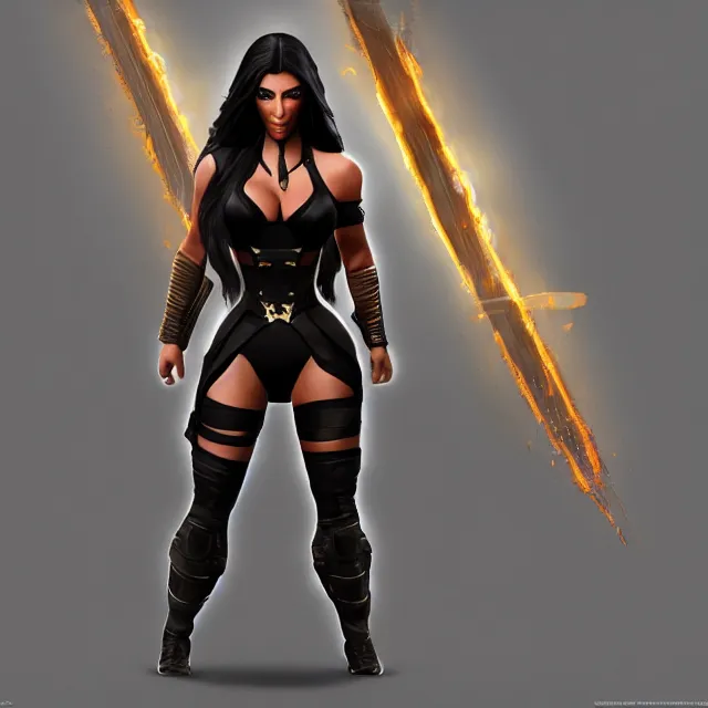 Image similar to kim kardashian in mortal kombat, character, videogame render, 4 k, artstation