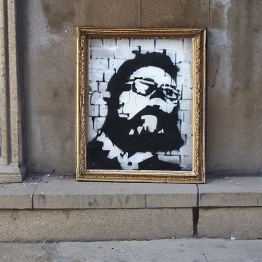 Image similar to banksy, georgian bearded king graffiti, real life, sharp focus