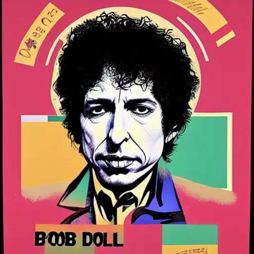 Prompt: graphic design poster portrait of bob dylan by milton glaser