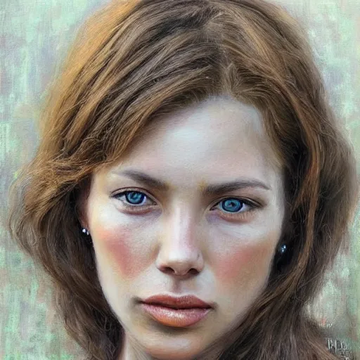 Image similar to beautiful detailed woman portrait, painting by lionel smit