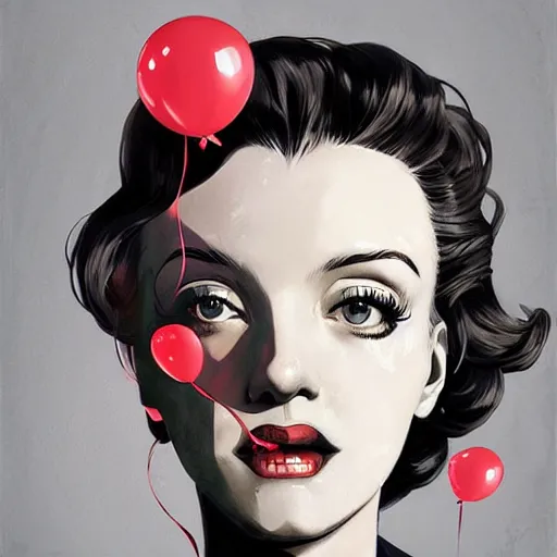 Image similar to anime skull portrait woman, balloons, marilyn monroe, elegant, highly detailed, hard shadows and strong rim light, art by jc leyendecker and atey ghailan and sachin teng