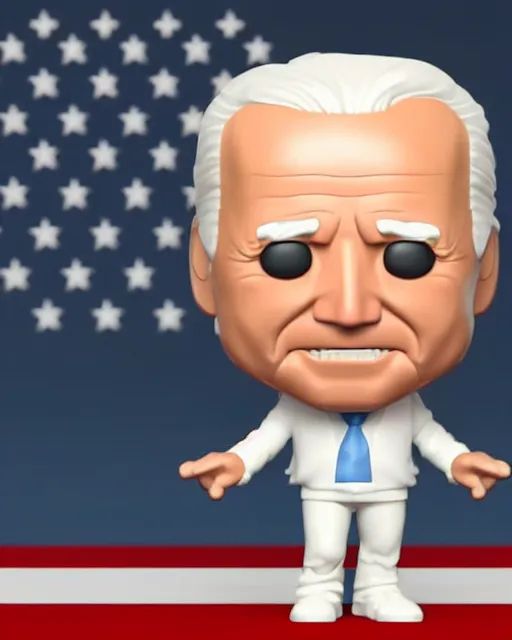 Image similar to full body 3d render of joe biden as a funko pop, studio lighting, white background, blender, trending on artstation, 8k, highly detailed