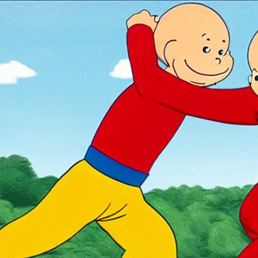 Image similar to curious george punching caillou.