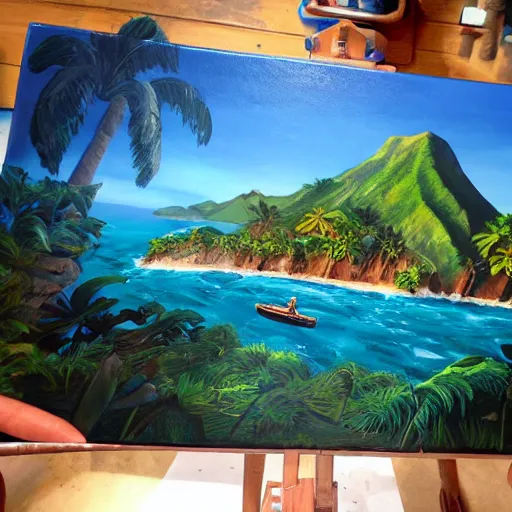 Image similar to uncharted 4 island, painting