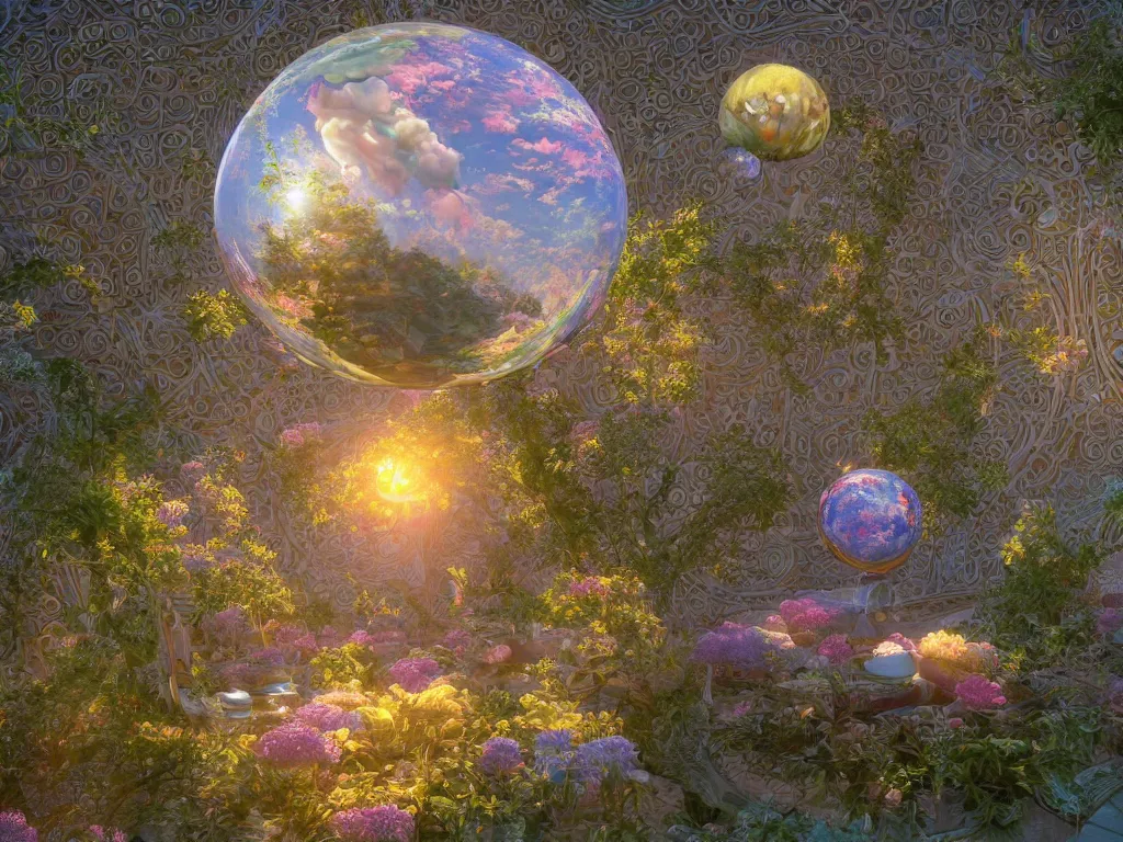 Image similar to 3 d render, sunlight study, the universe is a spheroid region 7 0 5 meters in diameter, art nouveau, by hans zatzka and rachel ruysch and ( ( ( ( ( lisa frank ) ) ) ) ), 8 k, sharp focus, octane render