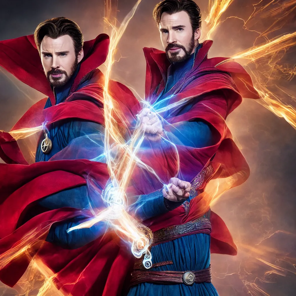 Image similar to chris evans as doctor strange, marvel cinematic universe, mcu, 8 k, in - frame, photo