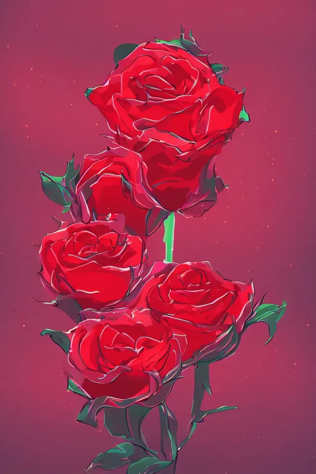 Image similar to glowing red ice roses digital art artstation detailed black background