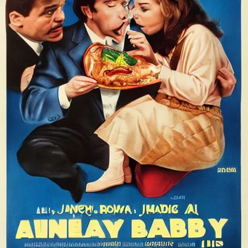 Prompt: eating a baby, comedy movie poster