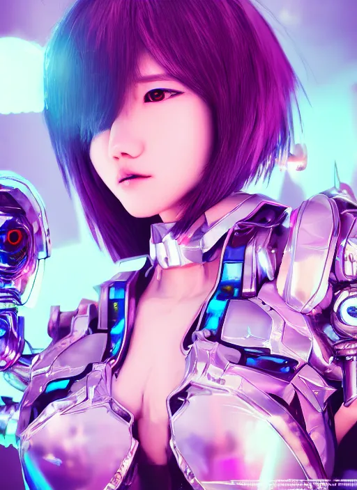 Image similar to a highly detailed portrait of a kpop idol mecha girls in spiked cyberpunk bioarmor trending on artstation by yoshitake amano, cyberpunk light, holographic undertones, 3 d cg, octane rendered, futuristic, 2 k aesthetic, dramatic lighting, 4 k, highly saturated colors