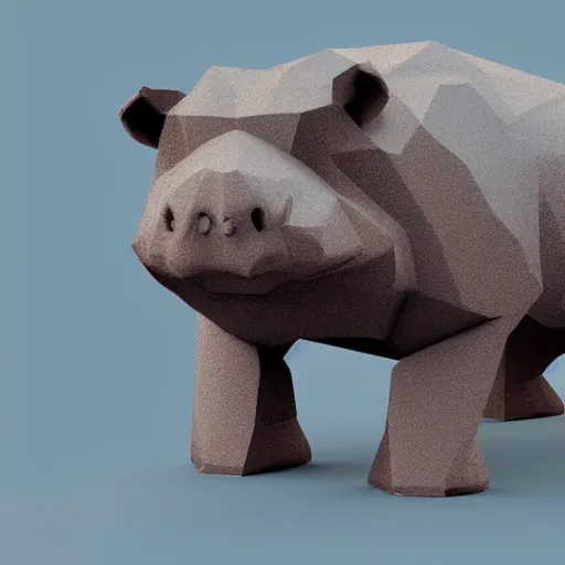 Prompt: low polygon render of a hippo on a white background, isometric 3 d, ultra hd