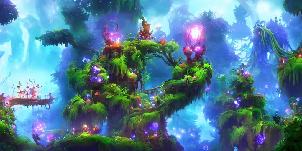 Prompt: amusement park in the style of ori and the blind forest. very detailed