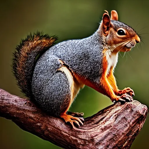 Prompt: very strong squirrel, nature photography, muscles, strong muscles