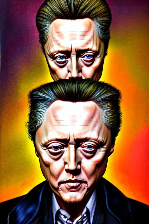 Image similar to hyperrealistic mixed media painting of Christopher Walken, full body, stunning 3d render inspired art by P. Craig Russell and Barry Windsor-Smith + perfect facial symmetry + dim volumetric lighting, 8k octane beautifully detailed render, post-processing, extremely hyperdetailed, intricate, epic composition, grim yet sparkling atmosphere, cinematic lighting + masterpiece, trending on artstation, very very detailed, masterpiece, stunning