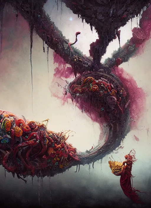 Prompt: the caterpillar, highly detailed, cinematic, 8 k, by megan duncanson, benjamin lacombe, adrian borda, stanley artgermm, tom bagshaw, craig mullins, carne griffiths, ayami kojima, beksinski, giger, trending on deviantart, hyper detailed, horror, full of colour