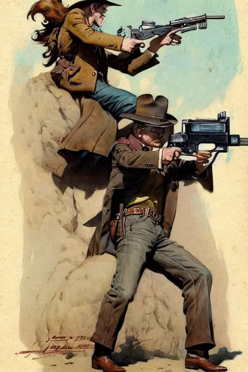 Image similar to (((((1950s wold west gunfighter cover art . muted colors.))))) by Jean-Baptiste Monge !!!!!!!!!!!!!!!!!!!!!!!!!!!