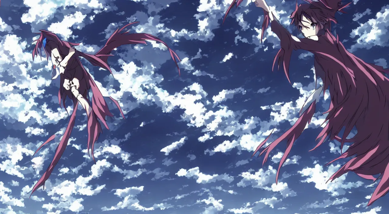 Image similar to a fracture in the sky, filling the sky with demons, anime style,