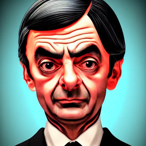 Image similar to a comic portrait of mr. bean with black and red parts, realistic shaded perfect face, fine details. night setting. very anime style. realistic shaded lighting poster by ilya kuvshinov katsuhiro, unreal engine, global illumination, radiant light, detailed and intricate environment