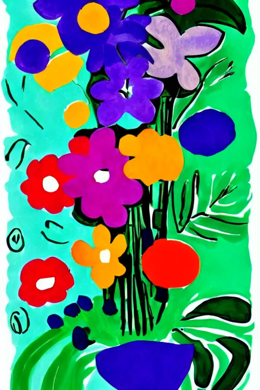 Image similar to henri matisse style bloom flowers, modern, eclectic, digital illustration, by henri matisse