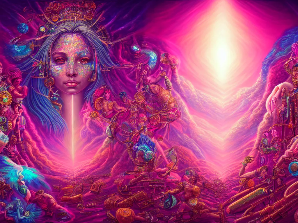 Prompt: a beautiful hyperdetailed painting of divine human spiritual evolution, retrowave fantasy, wallpaper, highly detailed, trending on artstation.