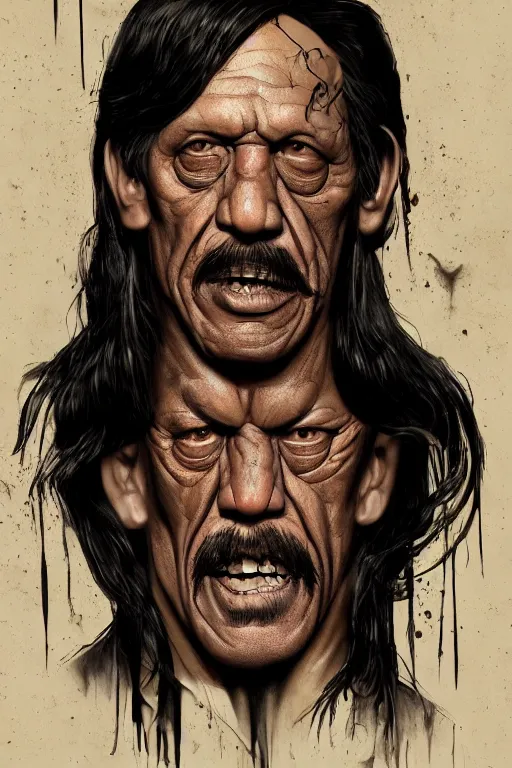 Image similar to danny trejo in sleepy hollow, full body, big two toned eyes, teeth gritted, horror, intricate details, cinematic, epic, realistic, anatomy, tomer hanuka, uplight, artstation, photorealistic, scary