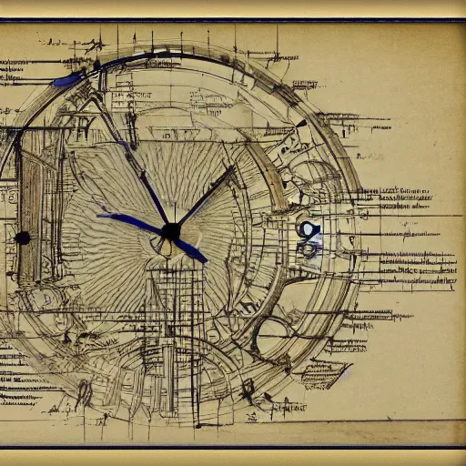 Image similar to blueprint of time machine, Da Vinci blueprints