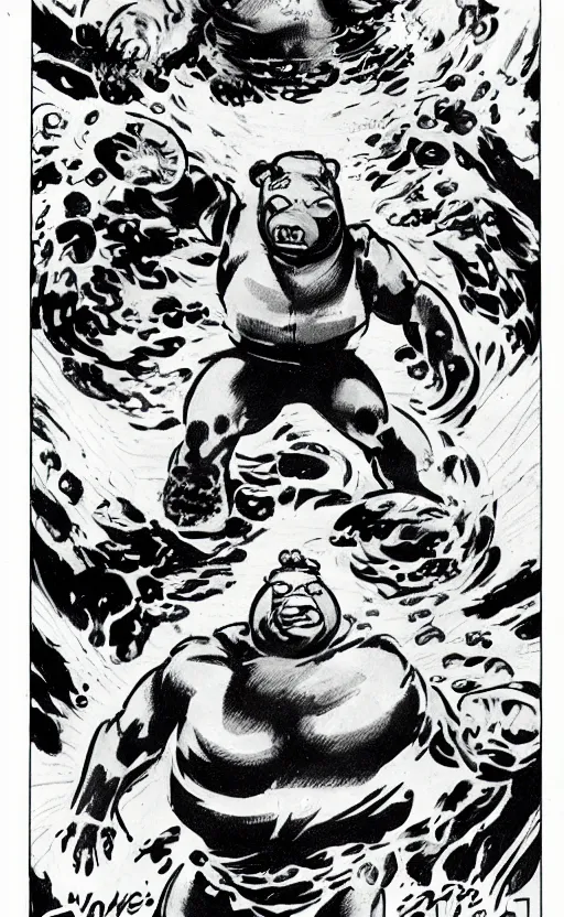 Prompt: john buscema tardigrade, water bear superhero with invulnerability and super strength, marvel comics