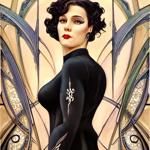 Image similar to an art nouveau, ( streamline moderne ), multi - ethnic and multi - racial portrait in the style of charlie bowater, and donato giancola, and charles dulac. very large, clear, expressive and intelligent eyes. symmetrical, centered, ultrasharp focus, cinematic lighting, photorealistic digital painting, intricate ultra detailed background.