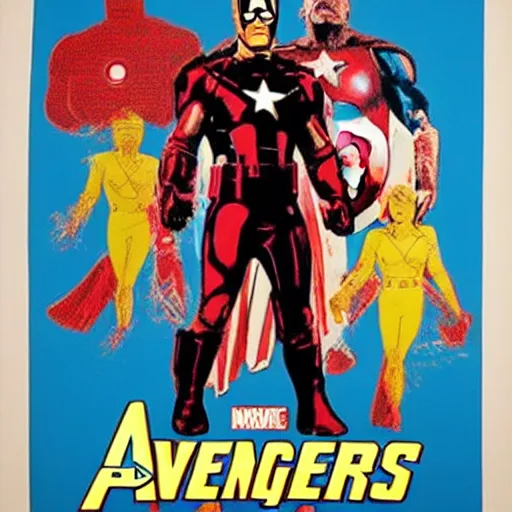 Prompt: Poster of the Avengers movie by Andy Warhol