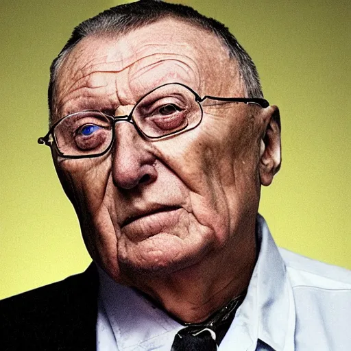 Image similar to zhirinovsky goes to hell and rips off the hands of sinners in hyper - realistic style