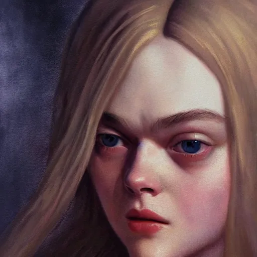 Prompt: ultra realistic portrait painting of elle fanning in bloodborne, art by frank frazetta, 4 k, ultra realistic, highly detailed, epic lighting