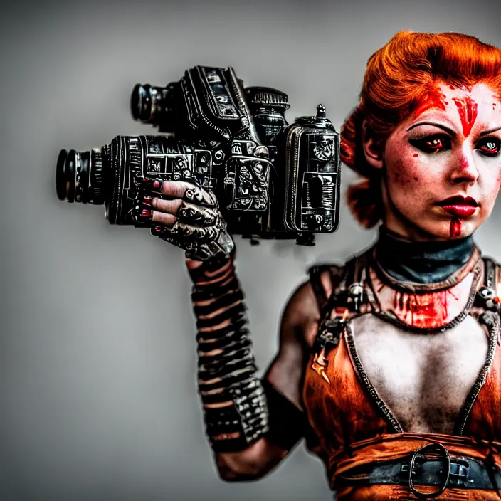 Image similar to photograph of a real - life very beautiful atompunk warrior. extremely detailed. dslr. 8 5 mm.