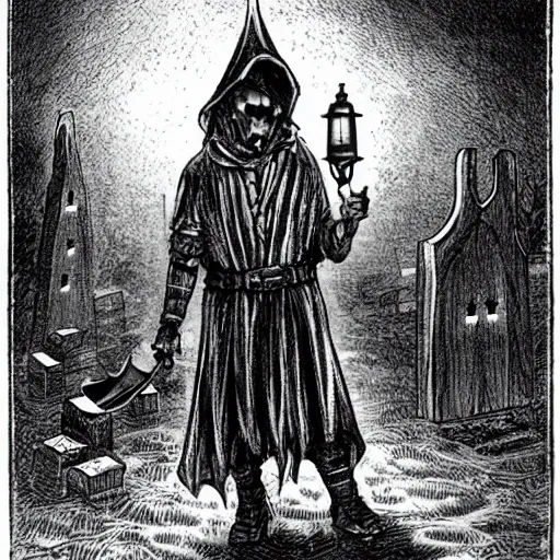 Image similar to cleric holding a lantern in a cemetery, ravenloft style, intricate, fantasy, rpg, d&d