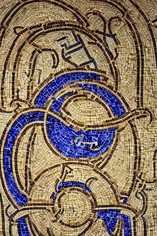 Prompt: a ceramic mosaic of the ouroboros, detailed faces, intricate detail, ancient babylonian art, occult art, alchemical diagram