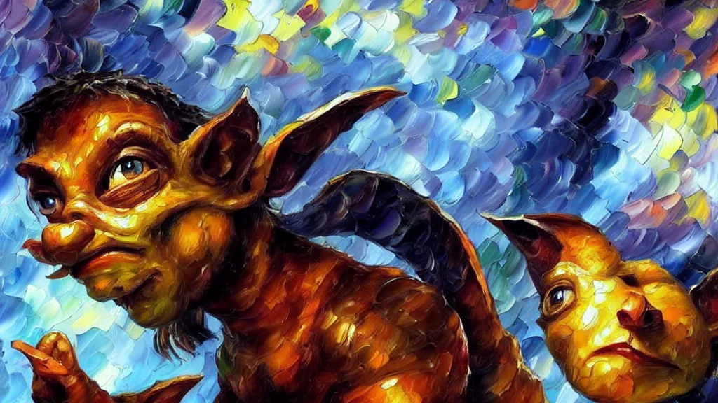 Image similar to A beautiful, highly detailed, very realistic oil painting of a goblin oil painting by Afremov.